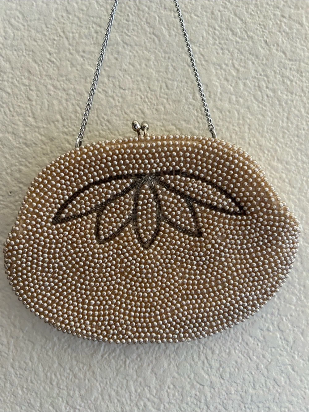 Beaded Evening Clutch in Cream with Lotus design